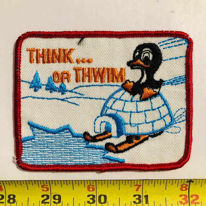 Think or Thwim Snowmobile Skiing Vintage Patch